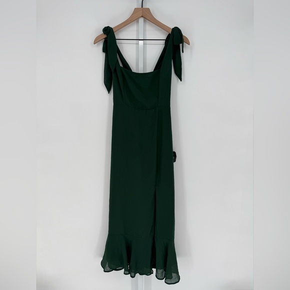 Lulus Summer Invite Emerald Green Tie-Strap Tiered Midi Dress Size XS - Picture 5 of 10